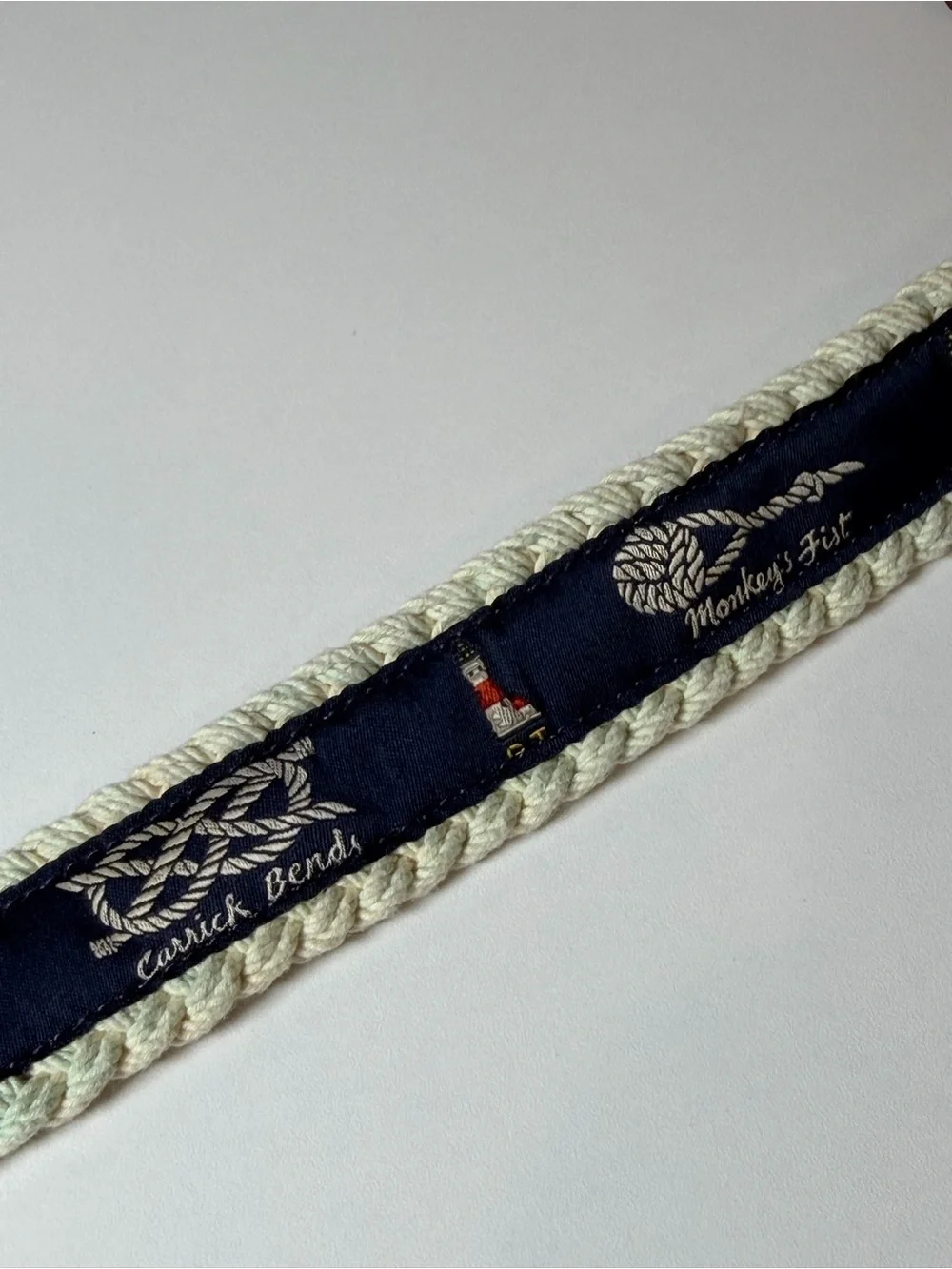 Polo Ralph Lauren 32W RARE Nautical Rope-Trim Leather Belt Preppy Canvas Trad